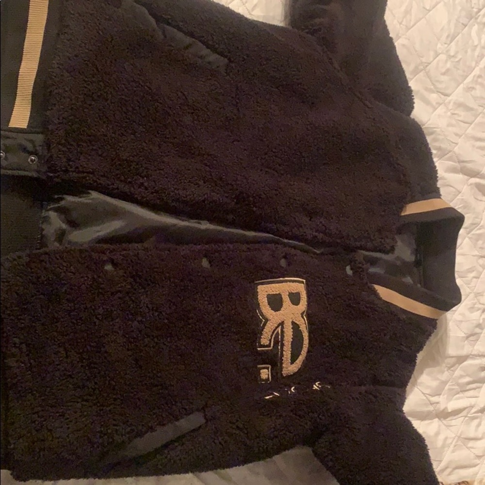 Bespoke Sherpa Bomber Jacket. Black & Gold Medium